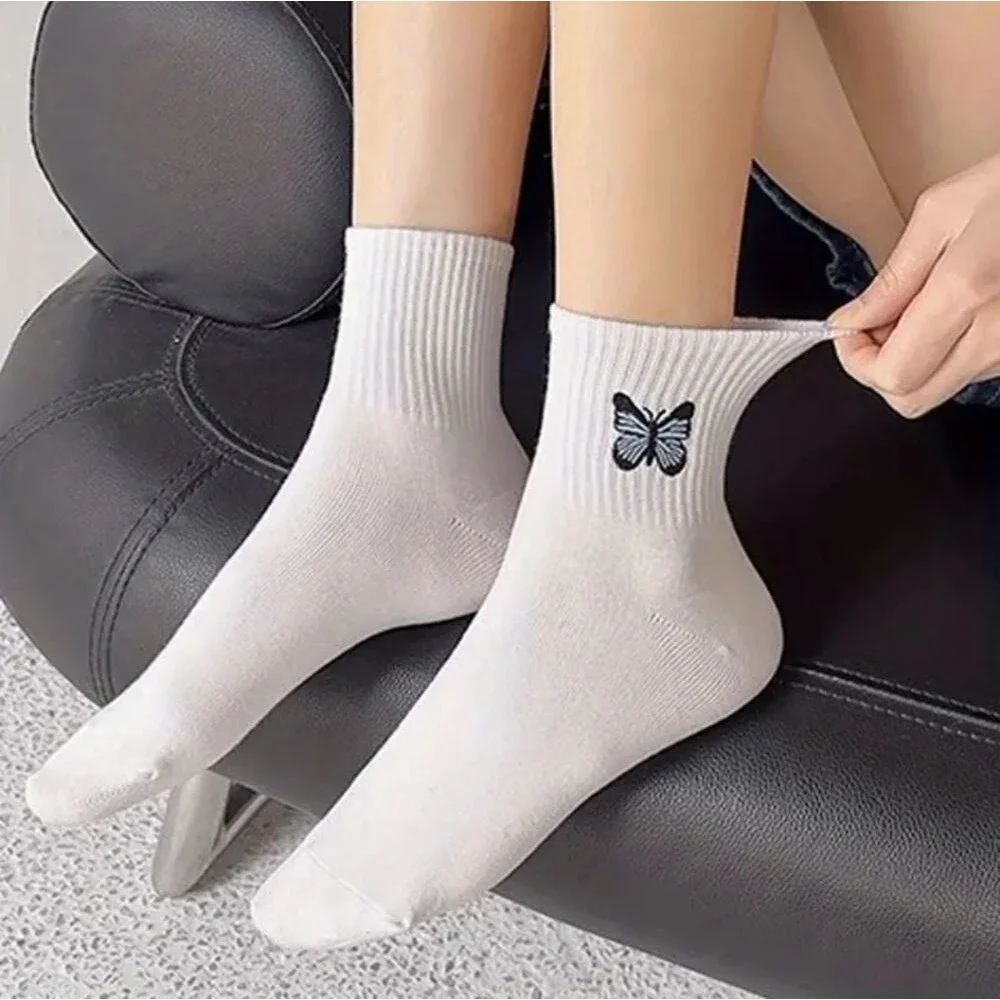 Butterfly ribbed ankle socks bundle pack